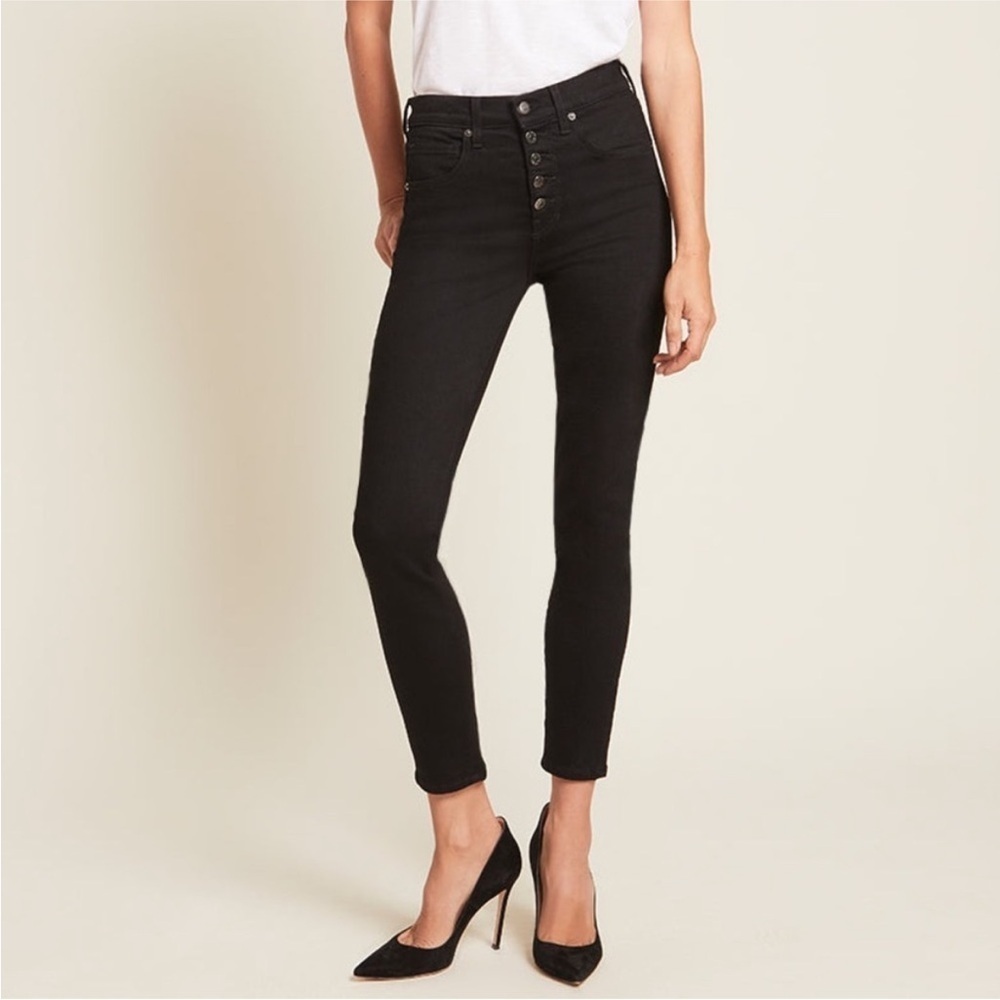 Veronica Beard Debbie High Rise Ankle Crop Skinny Jeans Fly Button Raven Blk 26